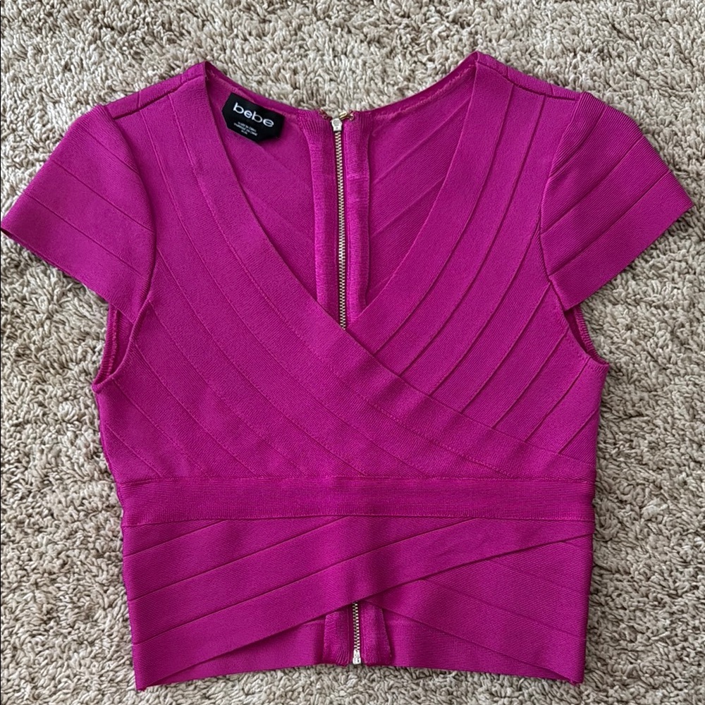 Hot Pink Ribbed Cap Sleeve crop top
